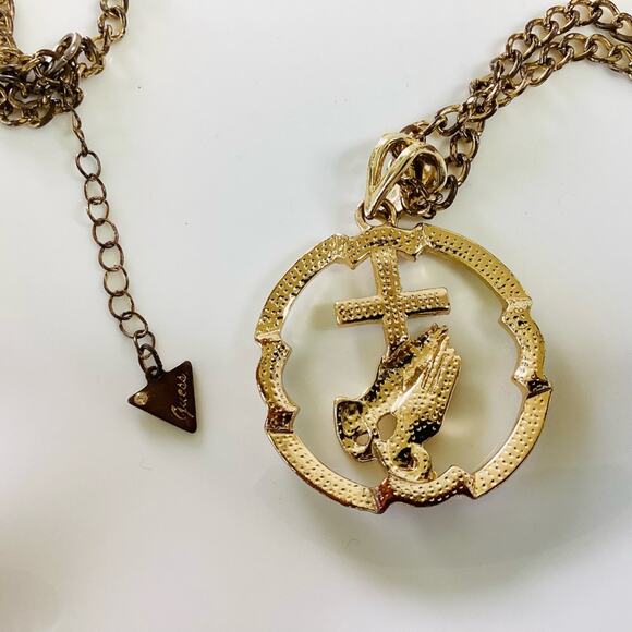 Guess Chain + Praying Hands Crystal Pendant - Picture 2 of 6